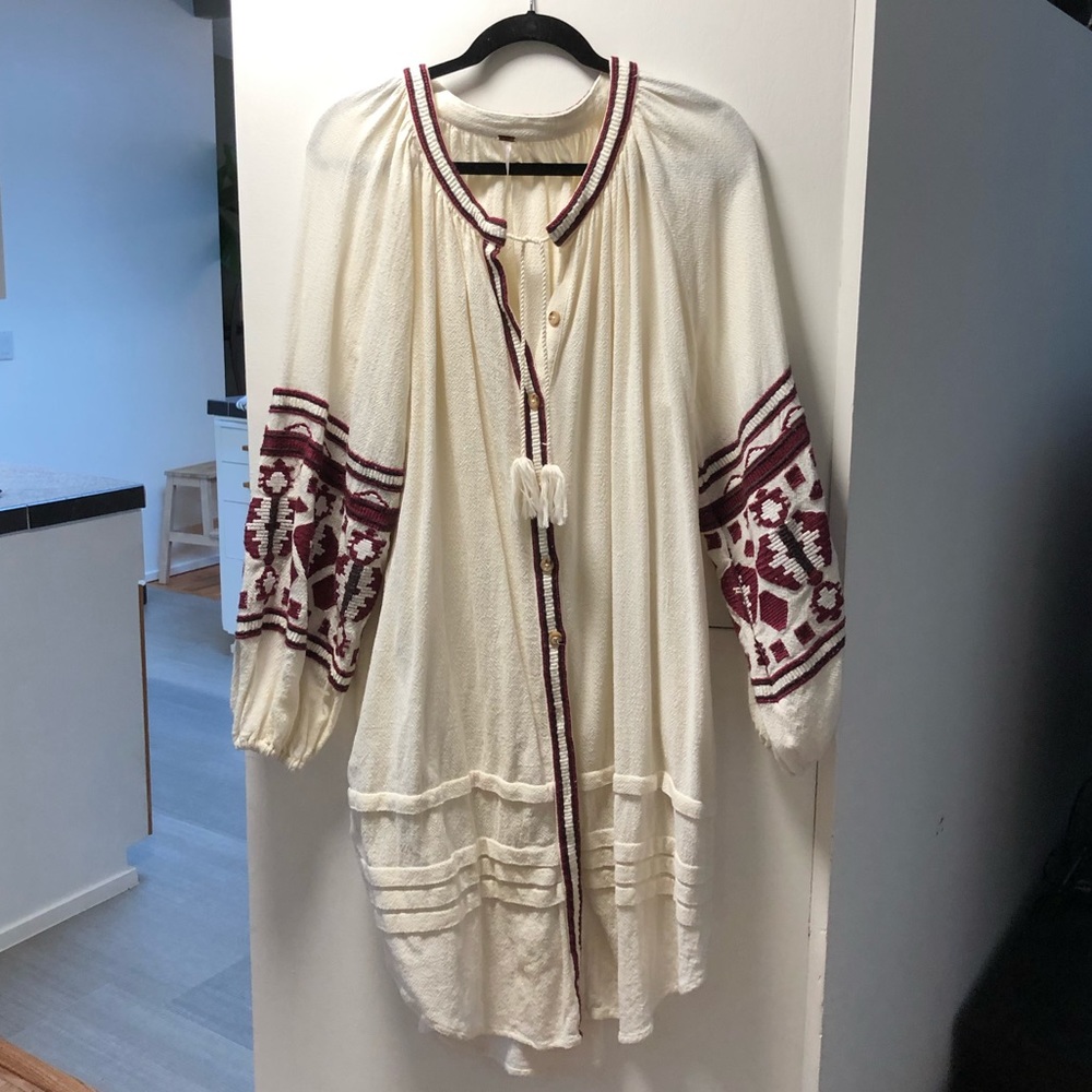 Free People Cream Embroidered Tunic Top - Picture 2 of 9